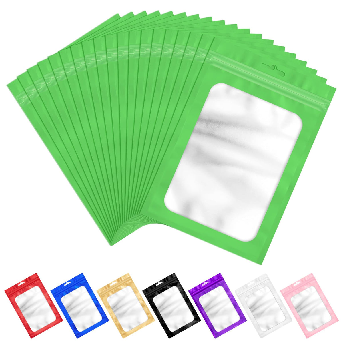 ANZNKU 100Pcs Green Mylar Bags, Resealable Smell Proof Zip Goodie Baggies