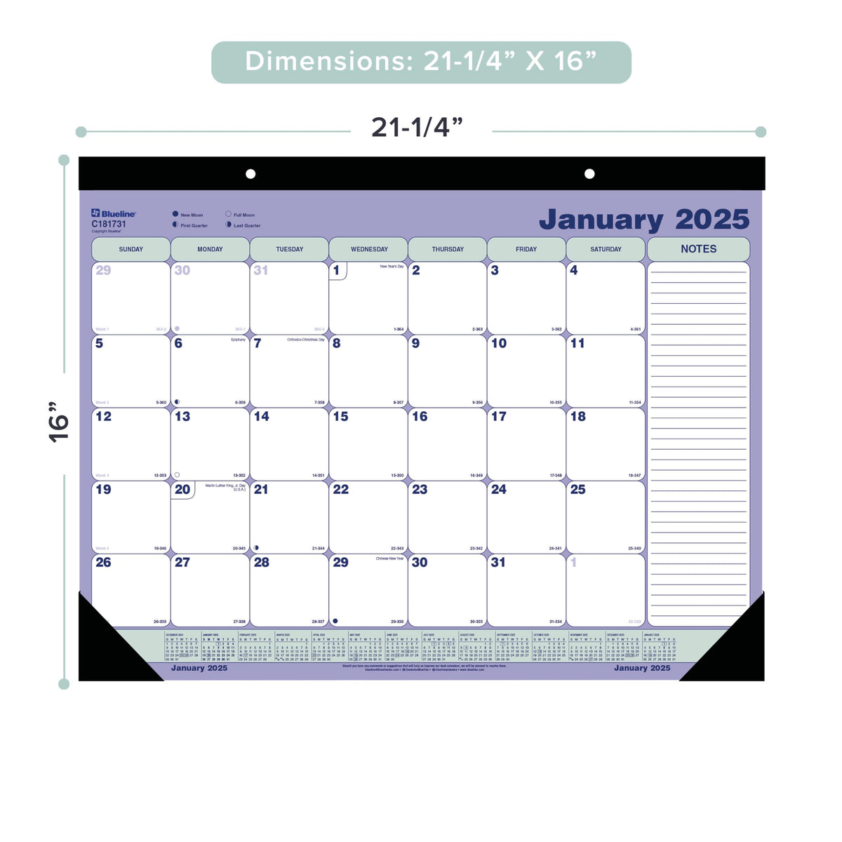 Blueline® 2025 Monthly Desk Pad Calendar, 12 Months, January to December, 21.25" x 16" (C181731-25)