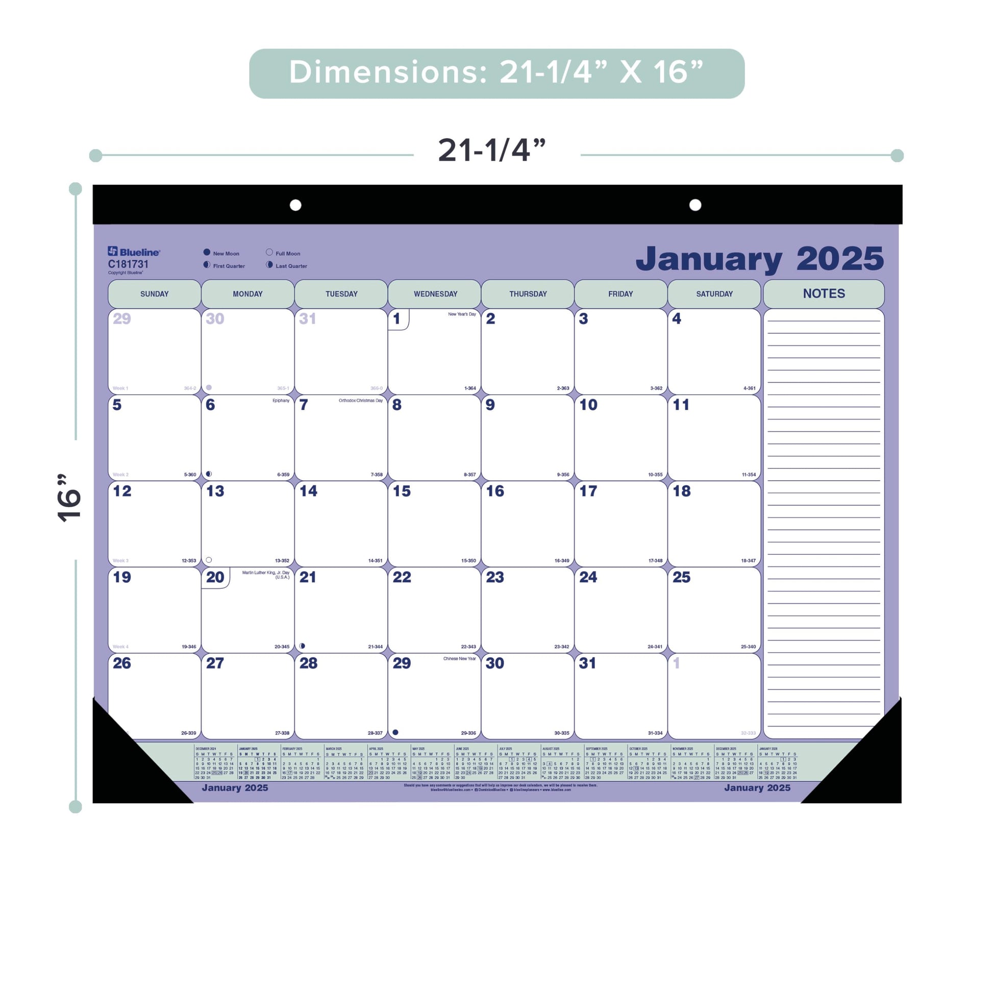 Blueline® 2025 Monthly Desk Pad Calendar, 12 Months, January to December, 21.25" x 16" (C181731-25)