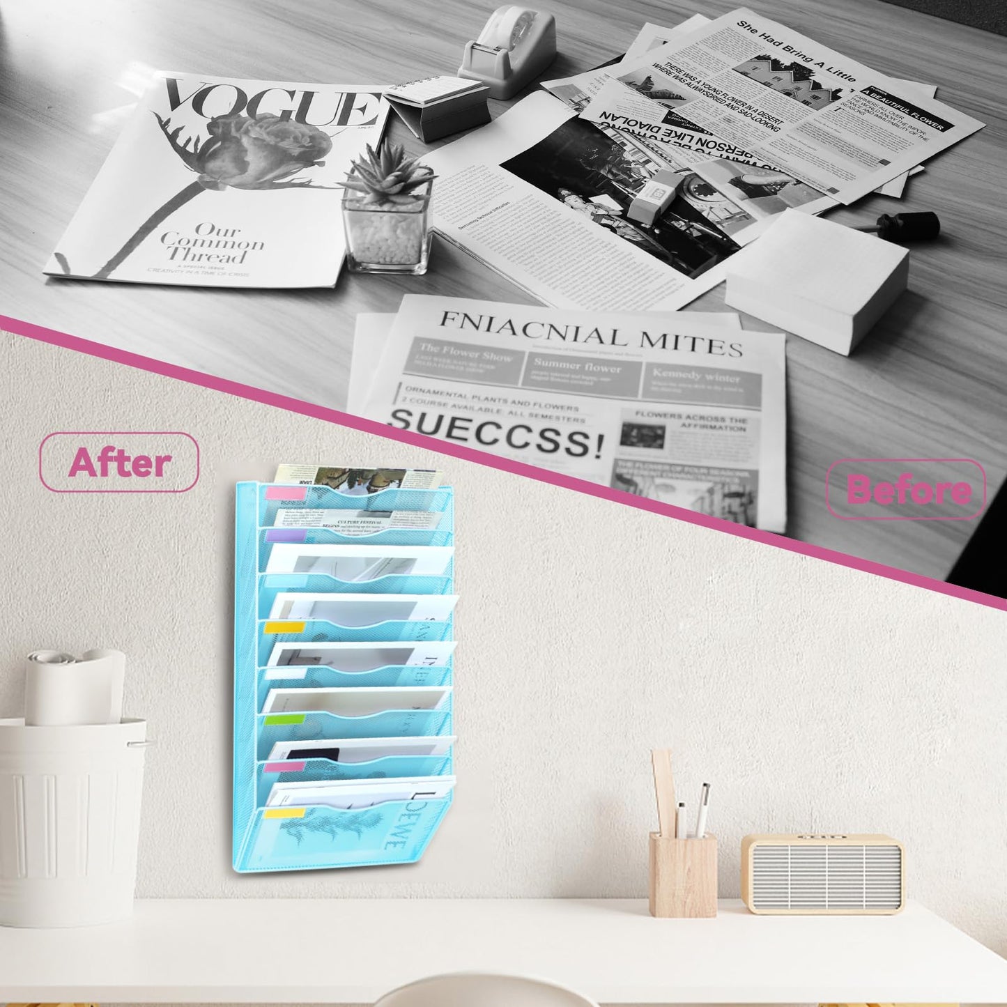 ideallife 8 Pockets Mesh Wall File Holder Organizer Office Hanging File Folder Magazine Rack