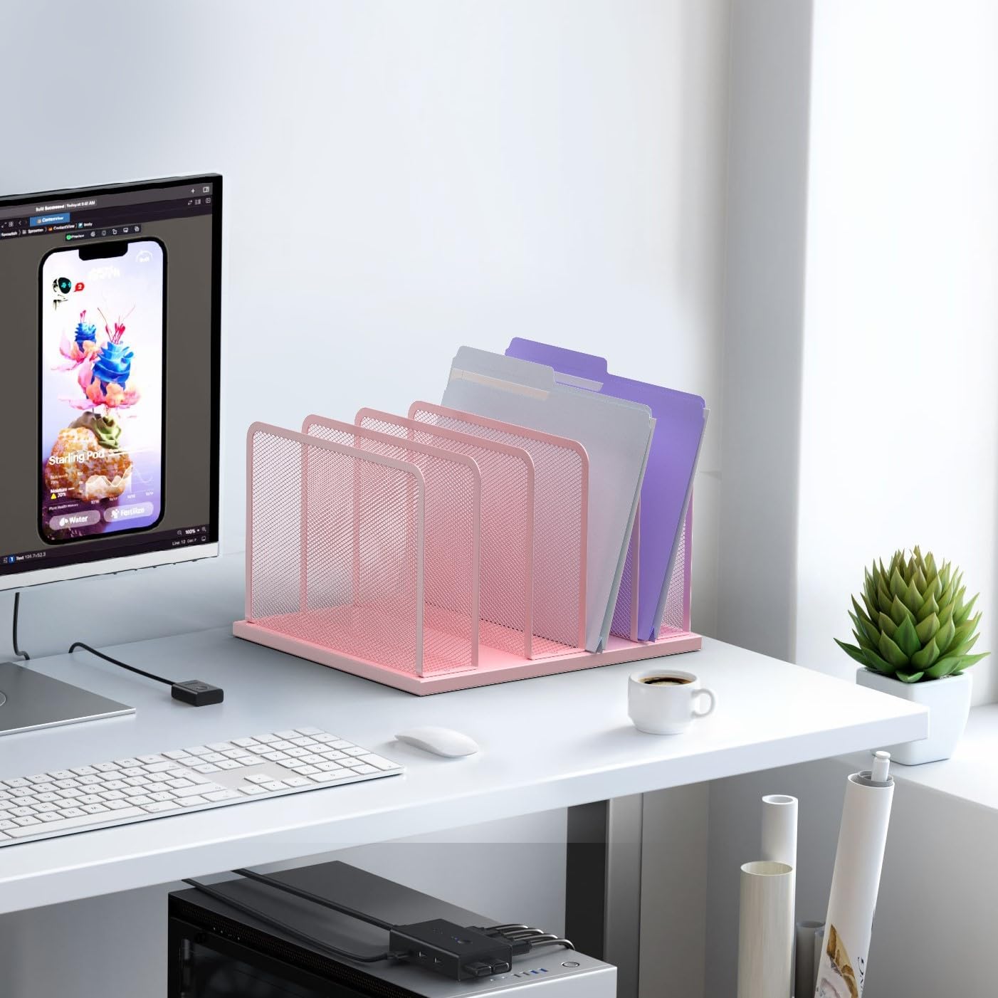 Kuntine.B 5-Section Upright Desk File Organizer Pink 1 Pack