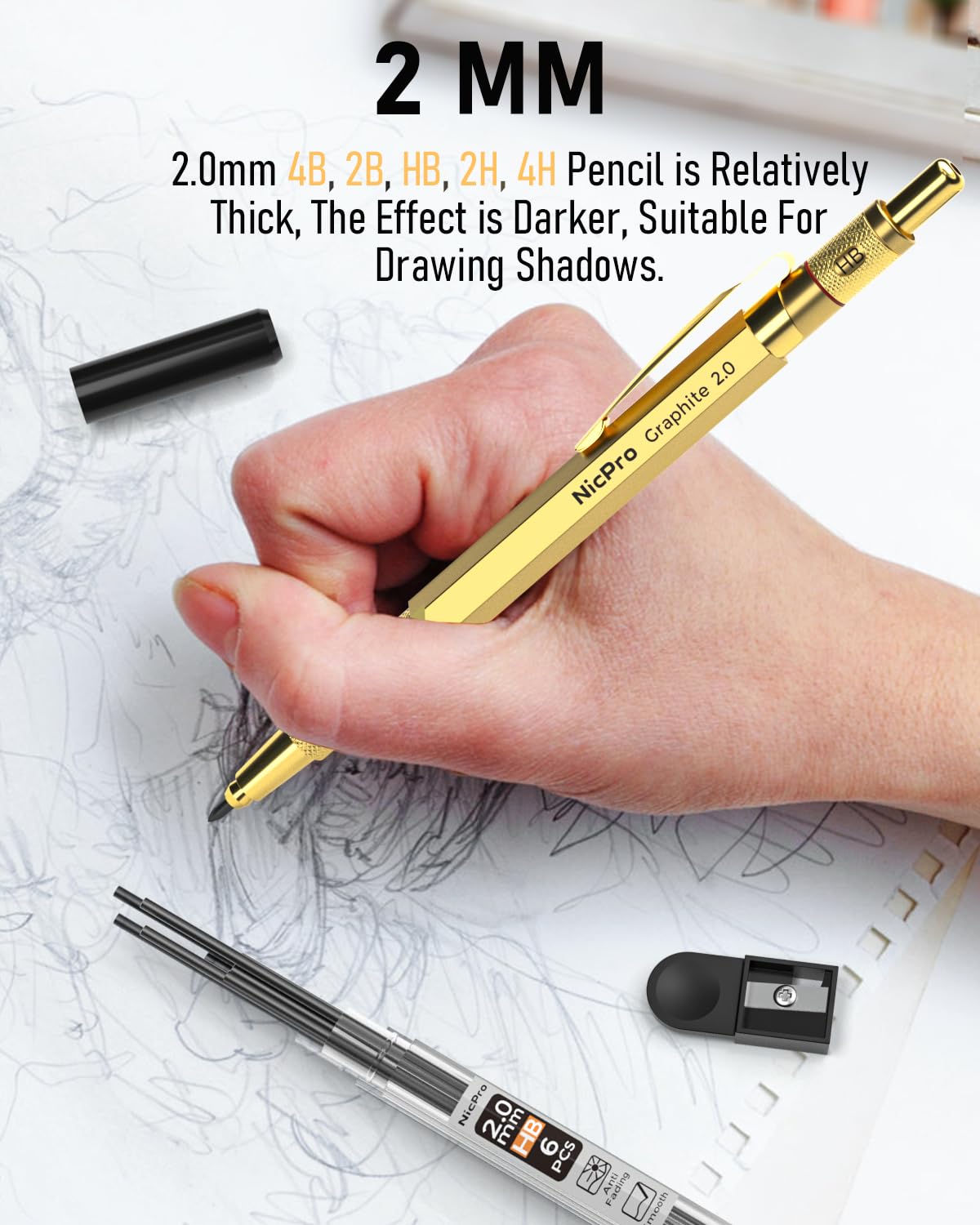 Nicpro 30PCS Art Mechanical Pencils Set in Leather Case-Gold