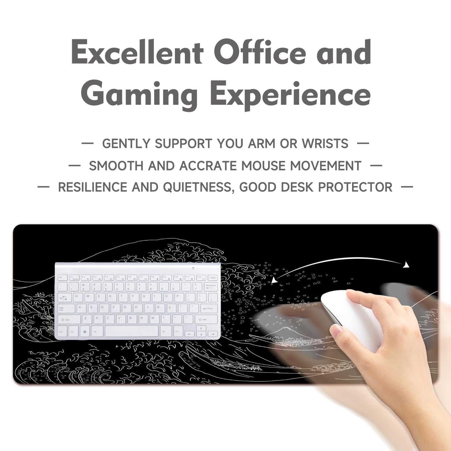 Gaming Mouse Pad Desk Pad XL Large Mouse Mat Office Decor Accessories (Black Wave)