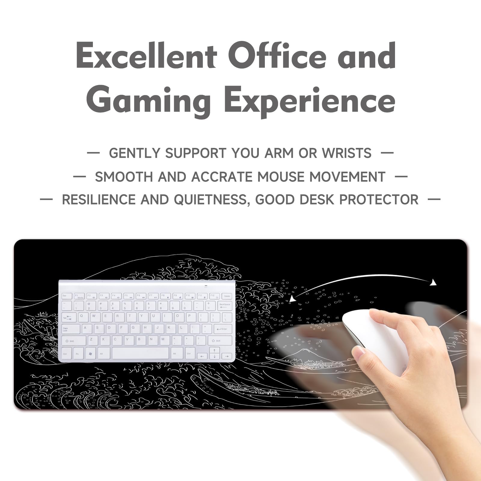 Gaming Mouse Pad Desk Pad XL Large Mouse Mat Office Decor Accessories (Black Wave)