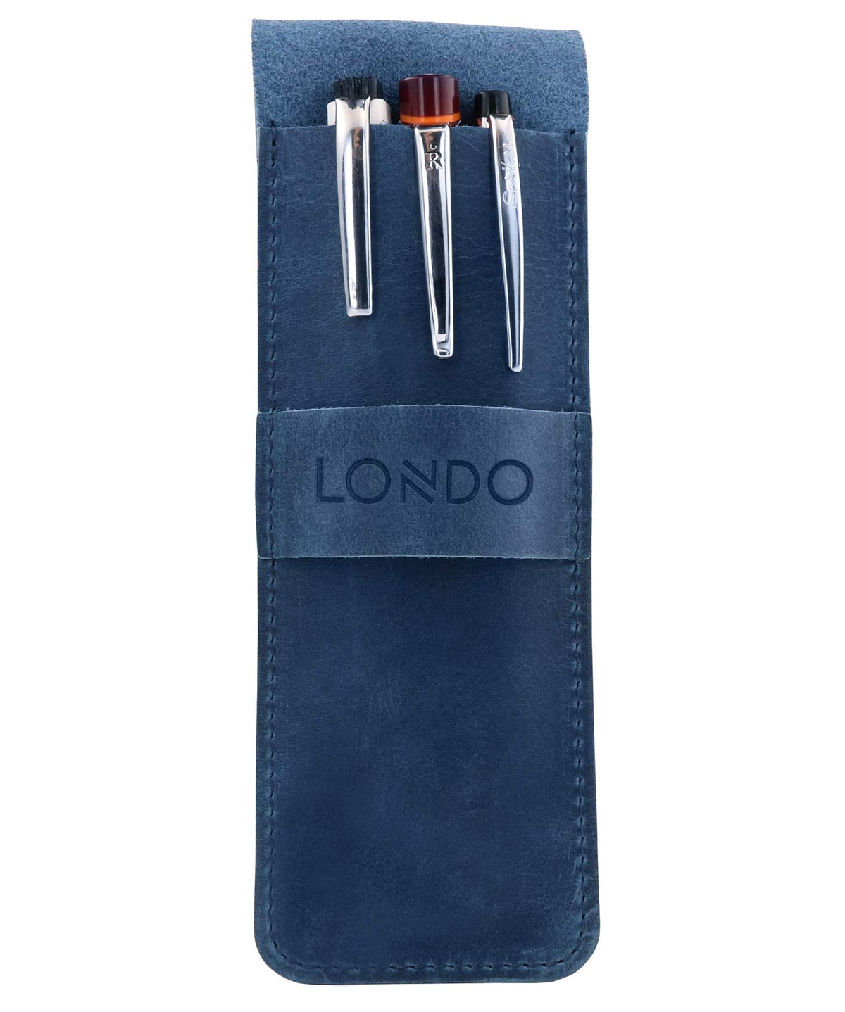 Londo Genuine Leather Pen and Pencil Case with Tuck in Flap, Stationery Bag