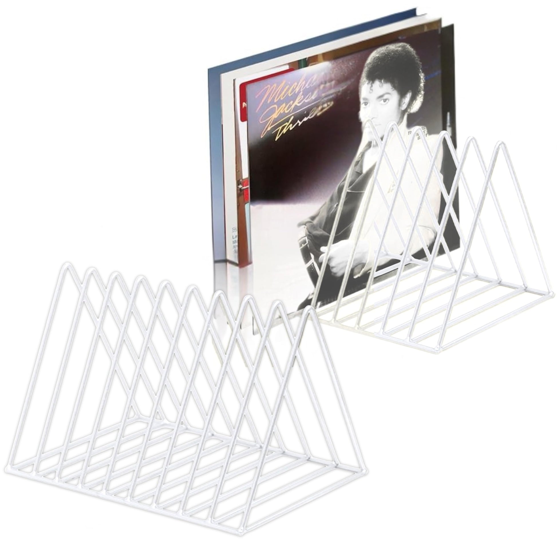 2 Vinyl Record Storage Rack, 9 Slots Holds 60 Albums, Metal Stand - White