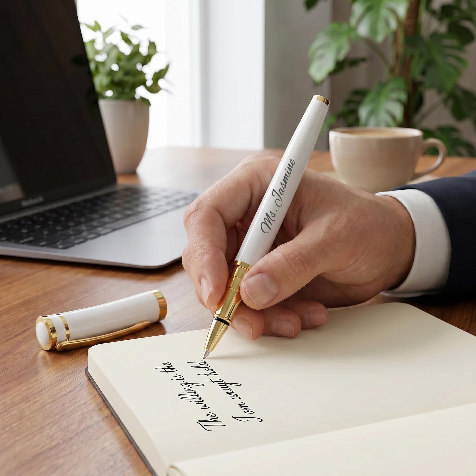 Ancolo Engraved Pens - Modern Roller Pens with 5 Free Personalized Lines, Ultra-Smooth Black Ink