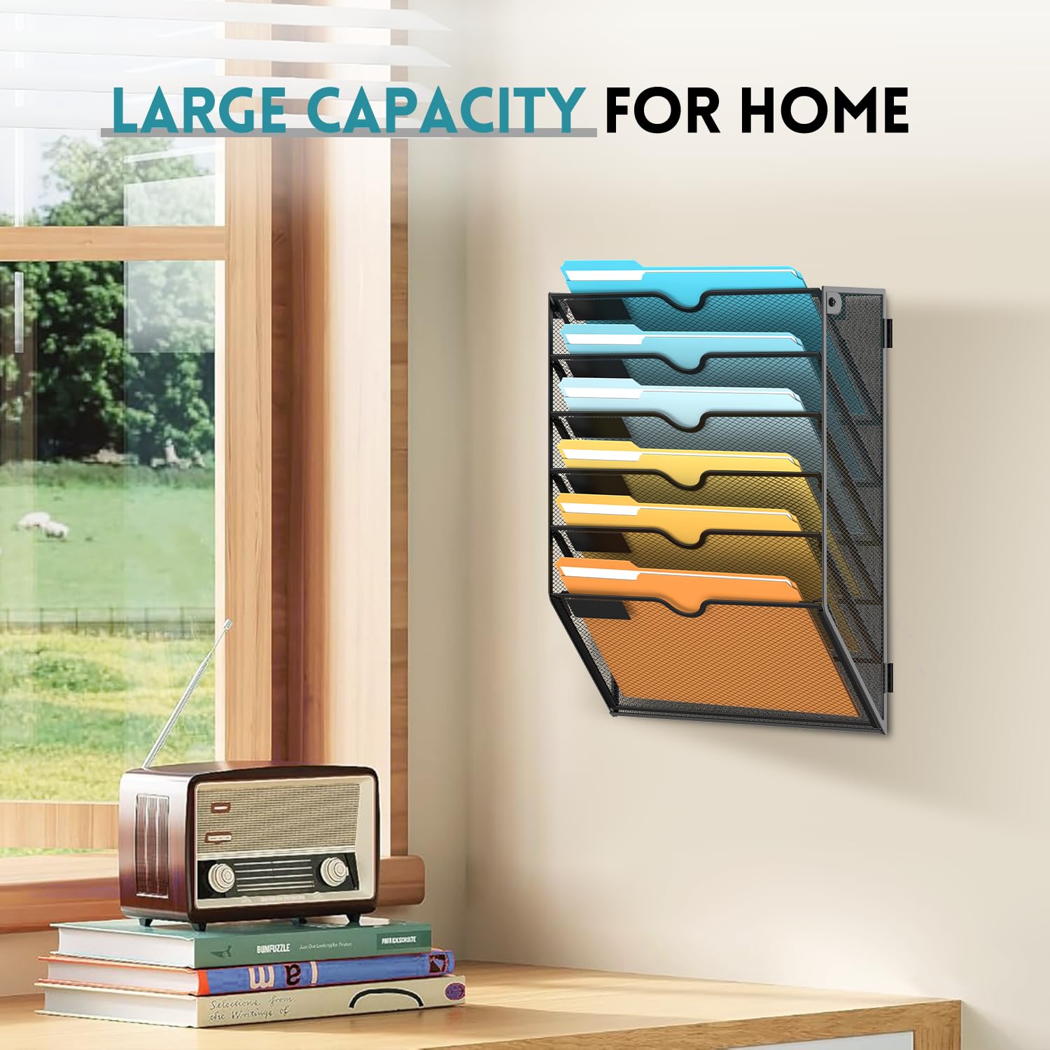 SUPEASY 6 Tier Wall File Organizer, Hanging Wall Mounted Mail Organizer with Label Slots, Metal