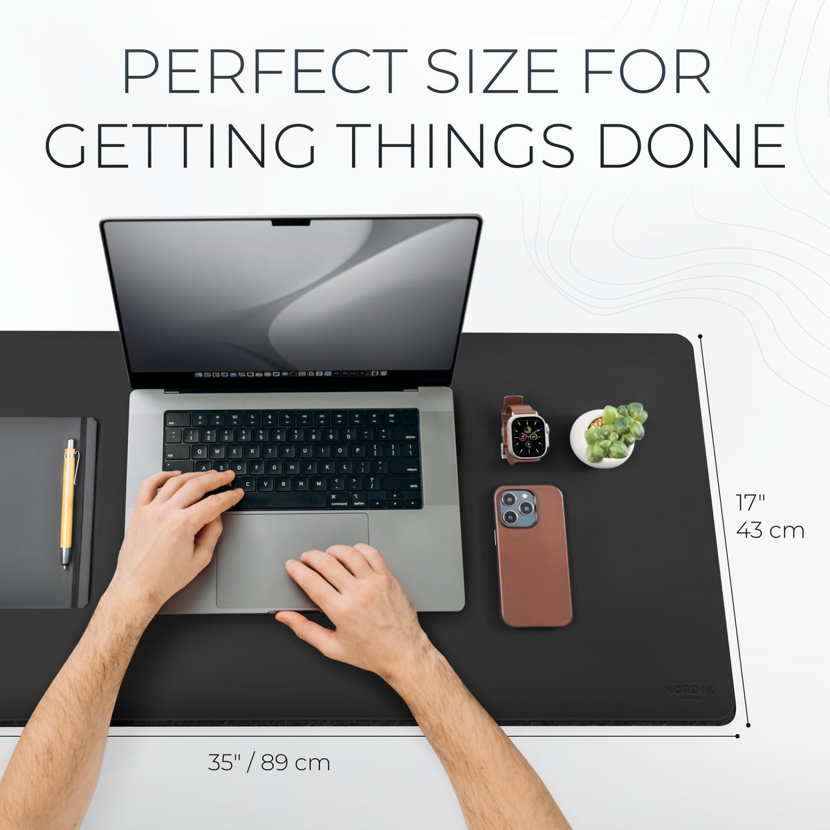 Nordik Felt and Leather Desk Mat - Dual Layer True Black 35 x 17 in