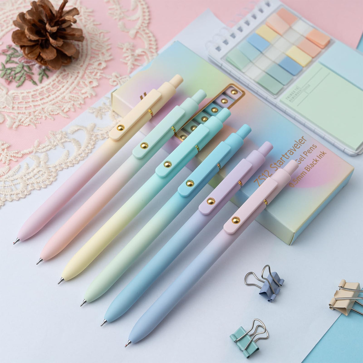 UIXJODO 12 Pcs Gel Pens 0.5mm Quick Dry Black Ink Pens Fine Point Smooth Writing Pens, Cute Office