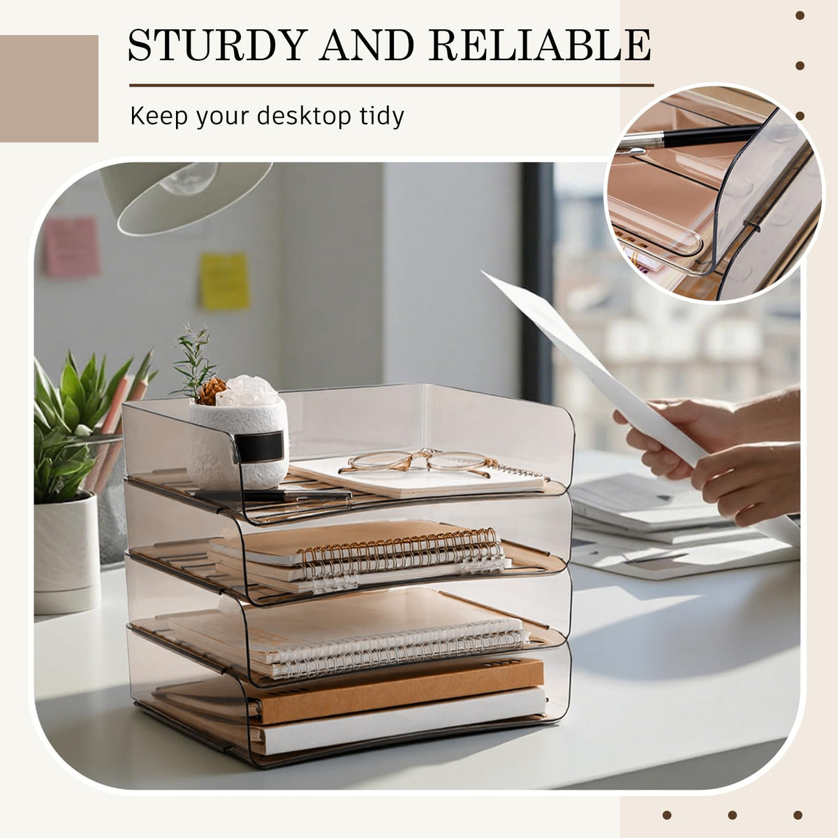 Harloon 4 Tier Paper Organizer Clear Gray Letter Tray Acrylic File Tray