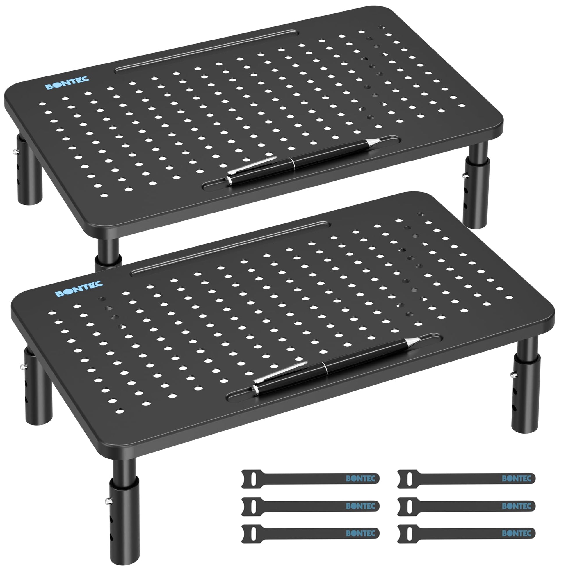 BONTEC 2 Pack Adjustable Monitor Stand Riser with Drawer, Supports 44lbs