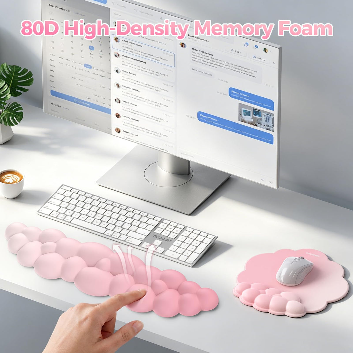 TECKNET Cloud Wrist Rest & Ergonomic Mouse Pad, Cloud Keyboard Wrist Rest with Non-Slip Base, PU
