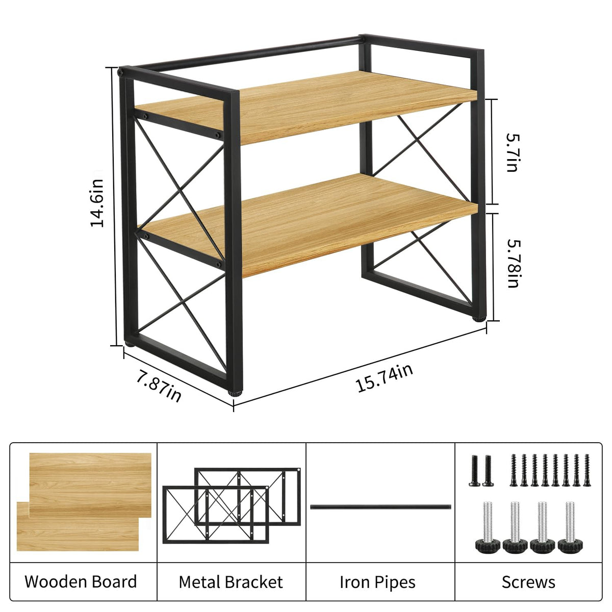 YINMIT Desktop Shelf Organizer, 2 Tier Office Shelves, Wood Desk Organizer Storage Rack and
