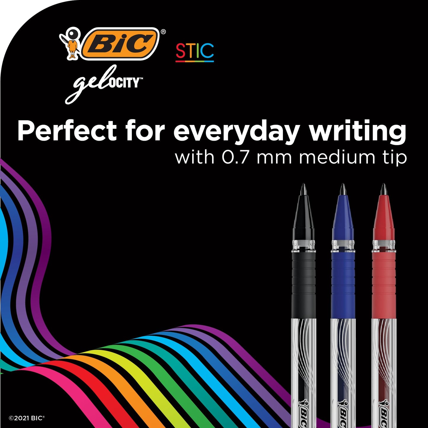 BIC Gel-ocity Smooth Stic Gel Pen, Fine Point, 0.5mm, Black Ink, 36-Count