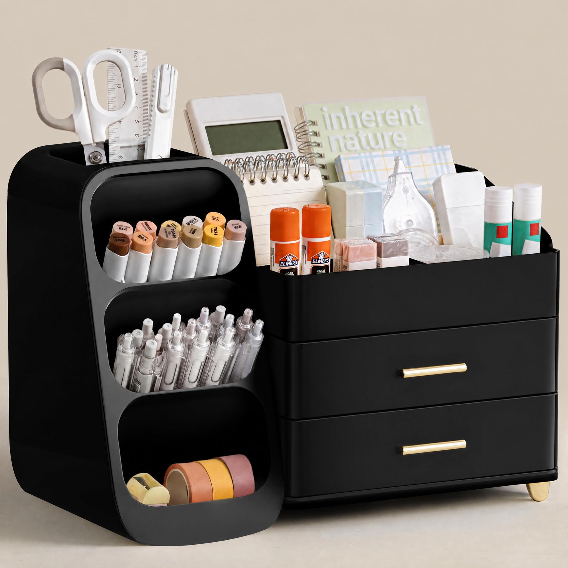 HBlife Desk Organizer with Pen Pencil Holder for Desk, Pen Organizer with 2 Drawers, Desk