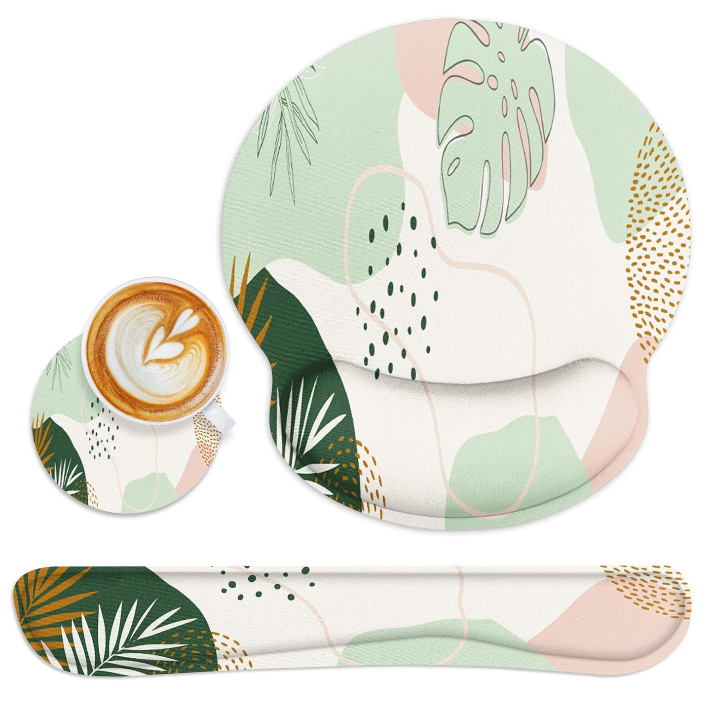 Britimes Ergonomic Mouse Pad Set with Wrist Rest, Boho Leaves