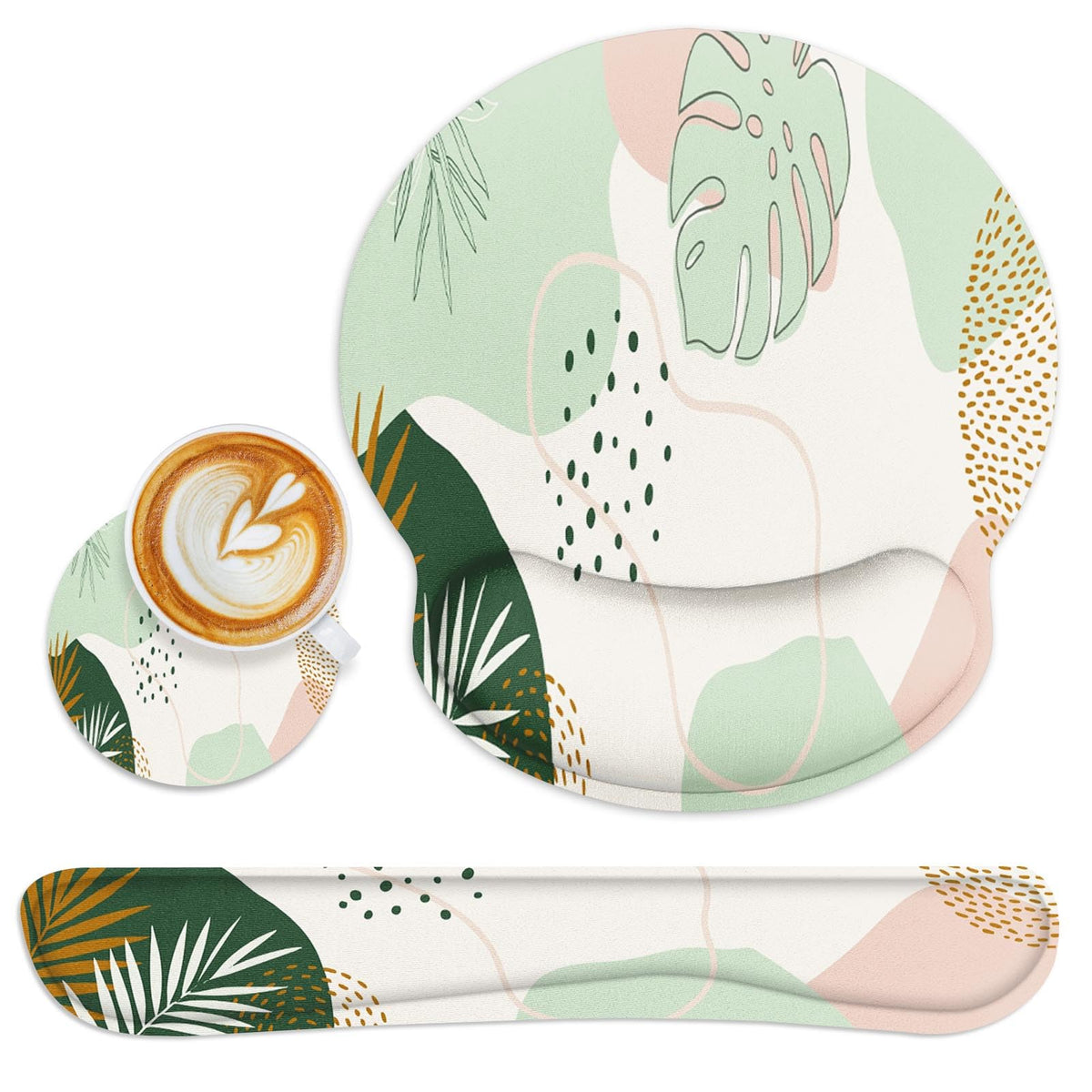 Britimes Ergonomic Mouse Pad Set with Wrist Rest, Boho Leaves
