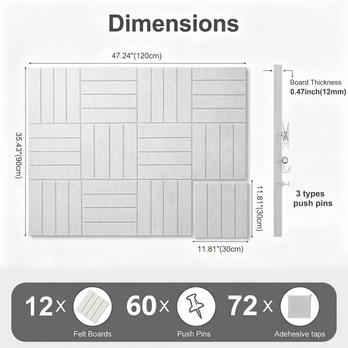 G Gamit 0.47" Thick Felt Wall Tiles 48"x36" Cork Board Alternative 12 Pack 11.81"x11.81"Felt