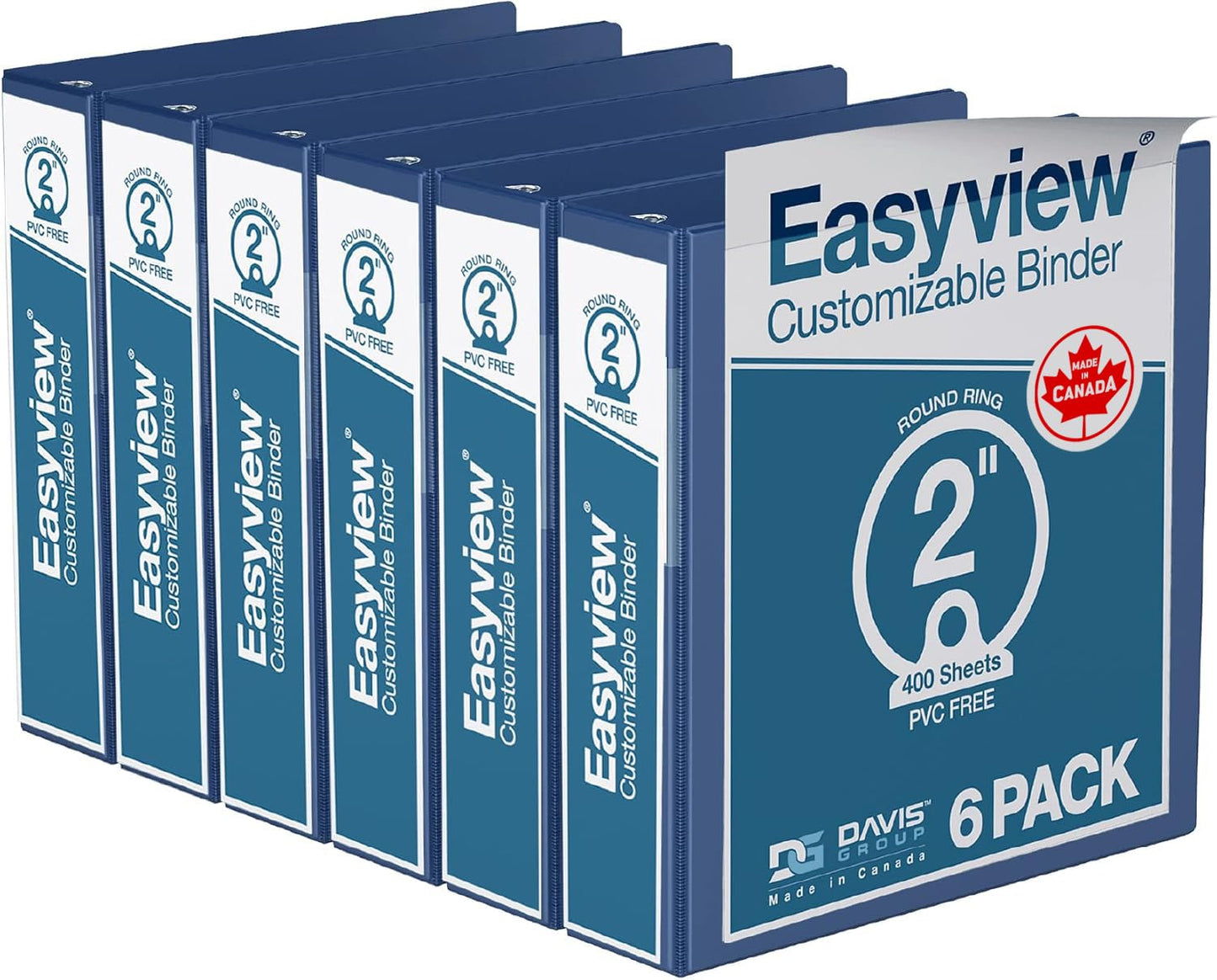 Easyview 3-Ring Binder, Clear-View Cover, 2" Round Rings, Royal Blue, 6 Pk