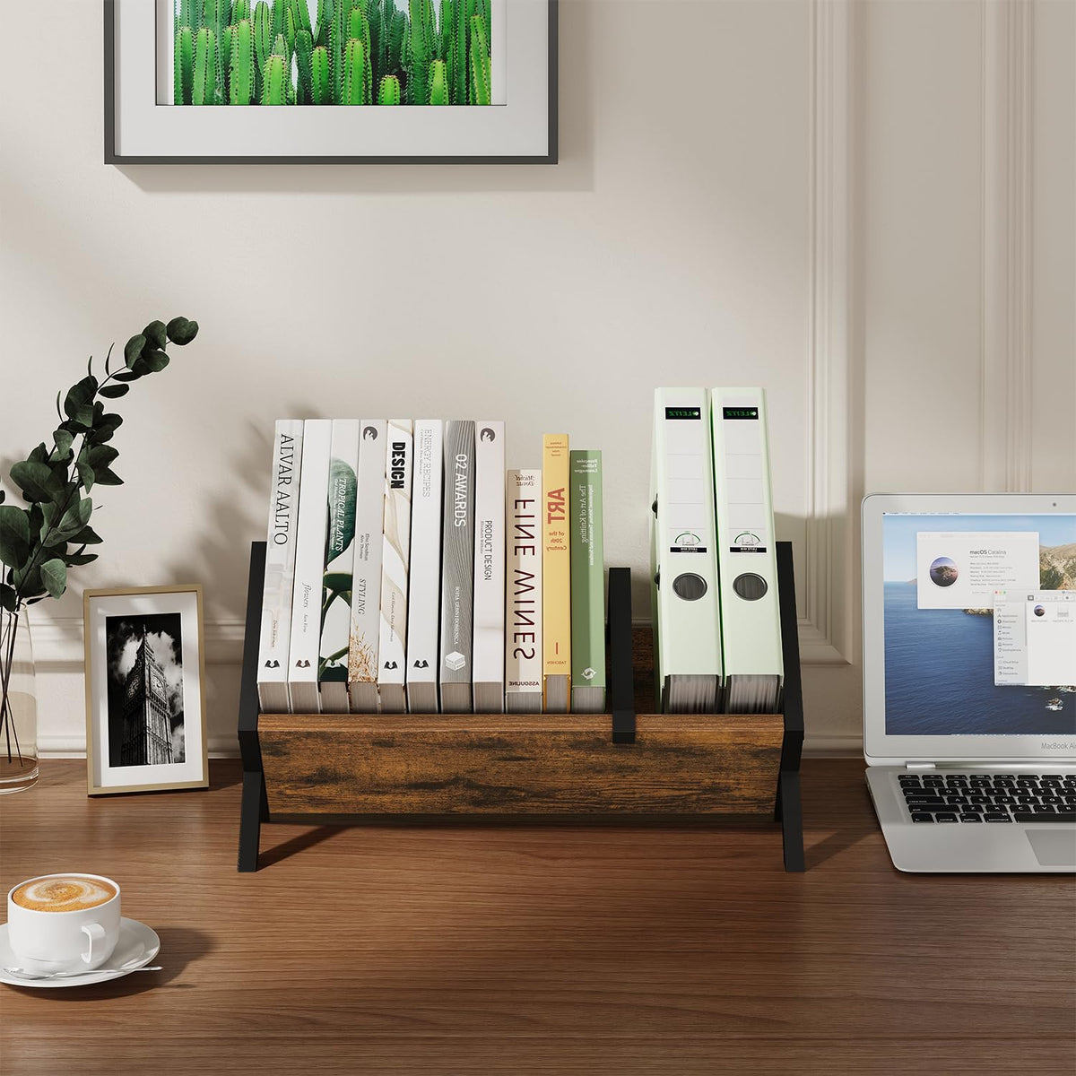 YINMIT Wood Desktop Bookshelf, Retro Tabletop Bookshelf, Desk Shelf for Top of Desk in Living Room