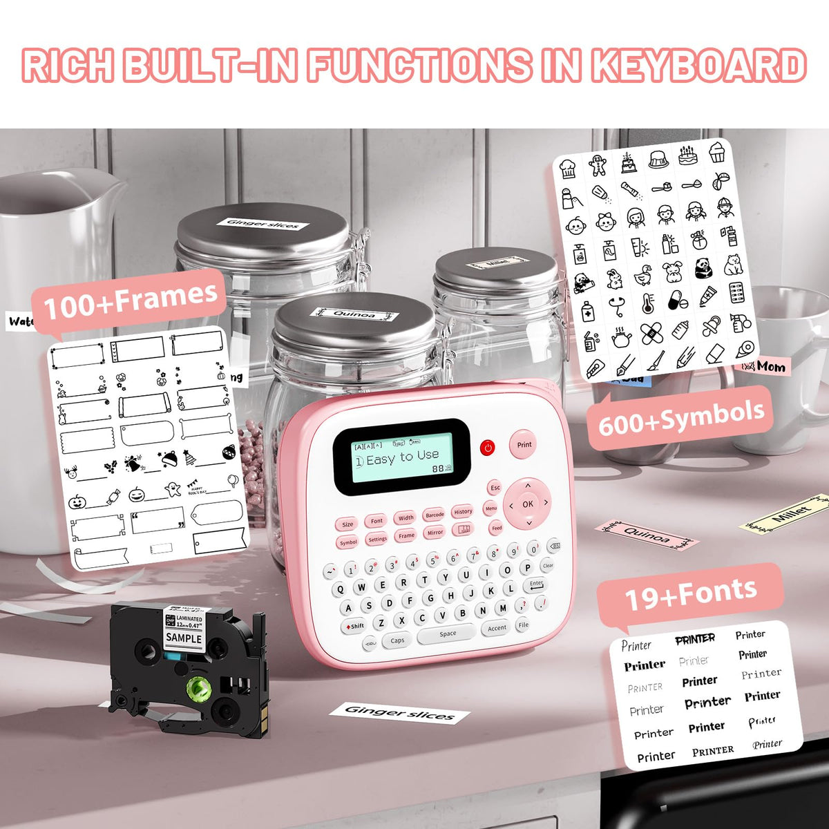 EazeID D210S Pink Label Maker Machine with-Tape, Portable Kids Label Maker