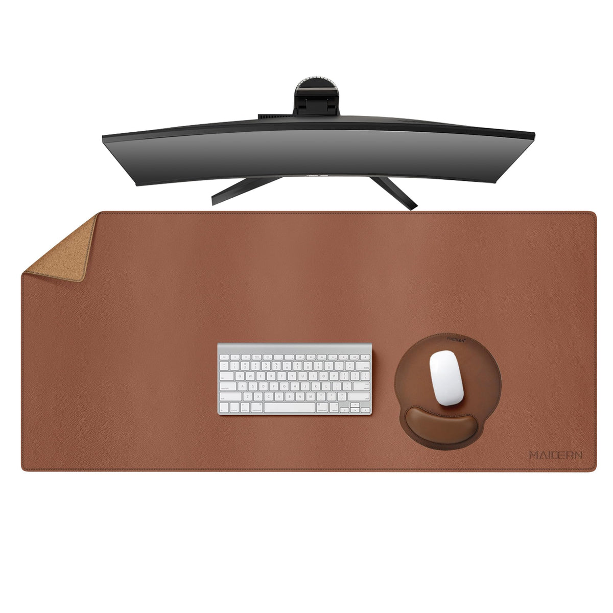 MAIDERN 43.3”x 19.6” Leather Desk Mat, Large Desk Pad, Cork & Leather Large Mouse pad for Desk