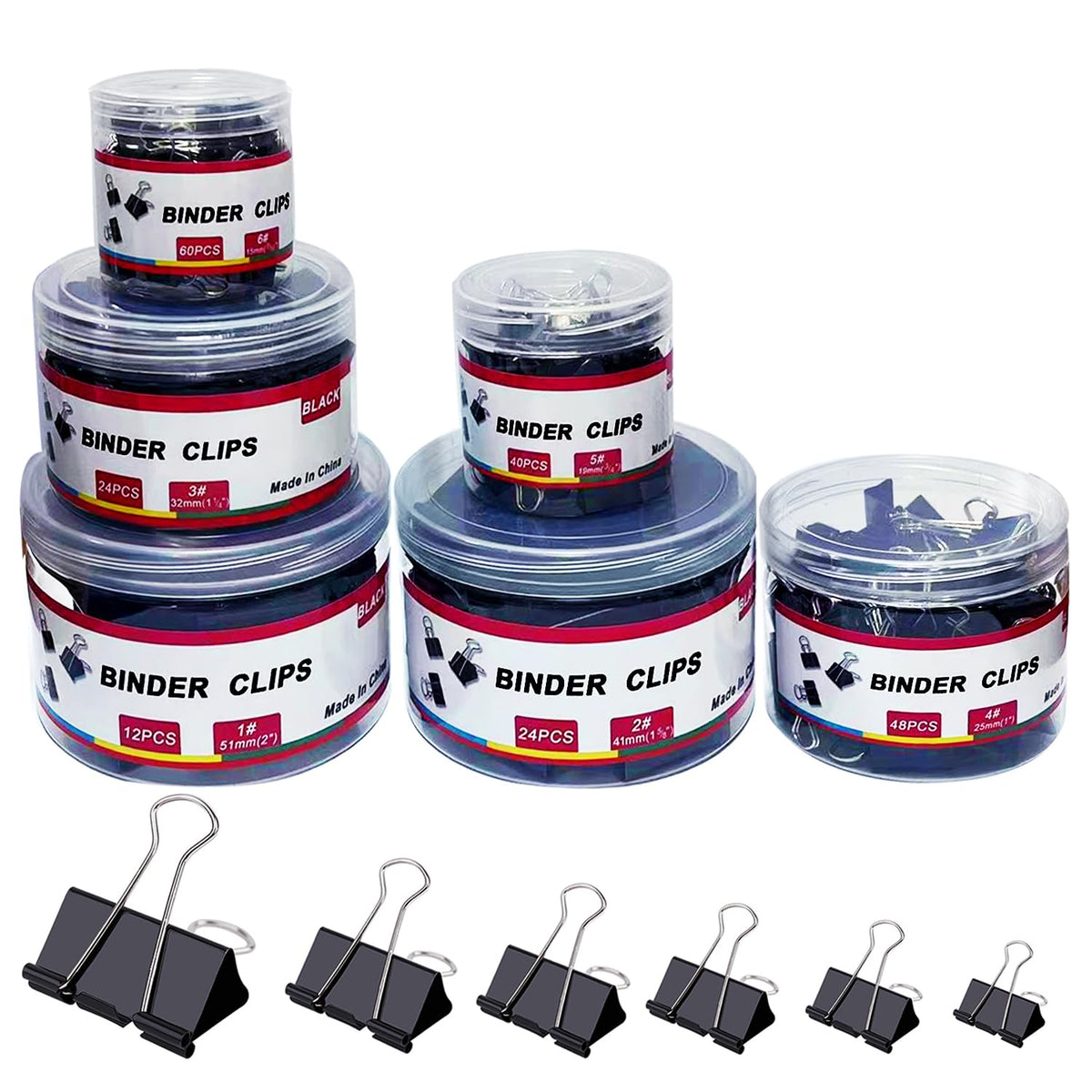 STOLCA 208 PCS Binder Clips Paper Clamps Assorted Sizes, Metal Paper Binder Clip, Black Binding