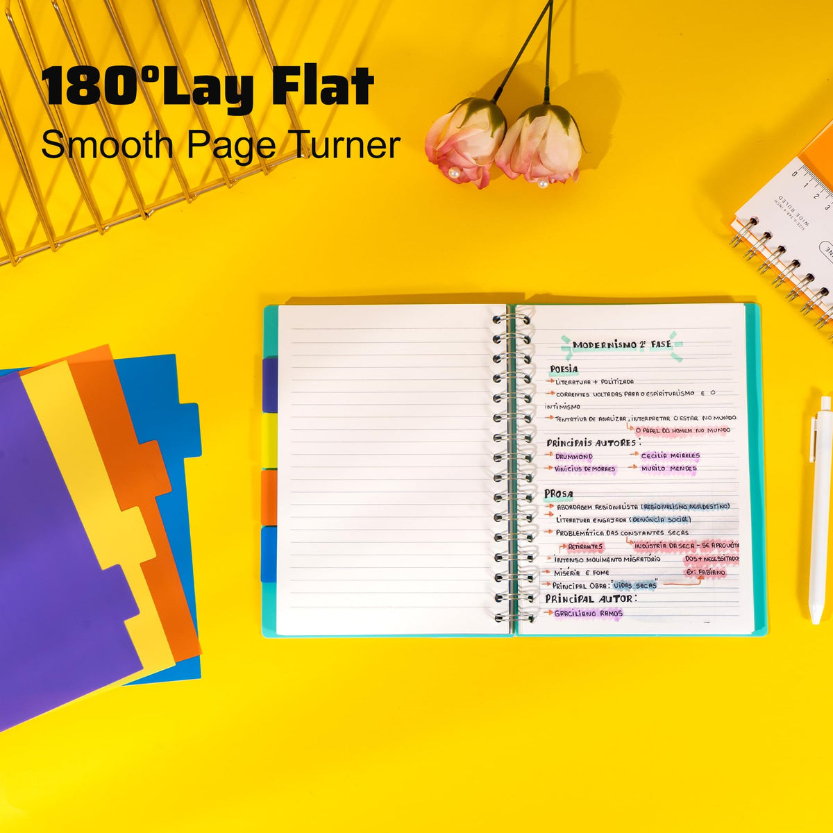 Yoment 2 Pack 5 Subject Notebook Wide Ruled Spiral Notebooks 5x7 with Tabs