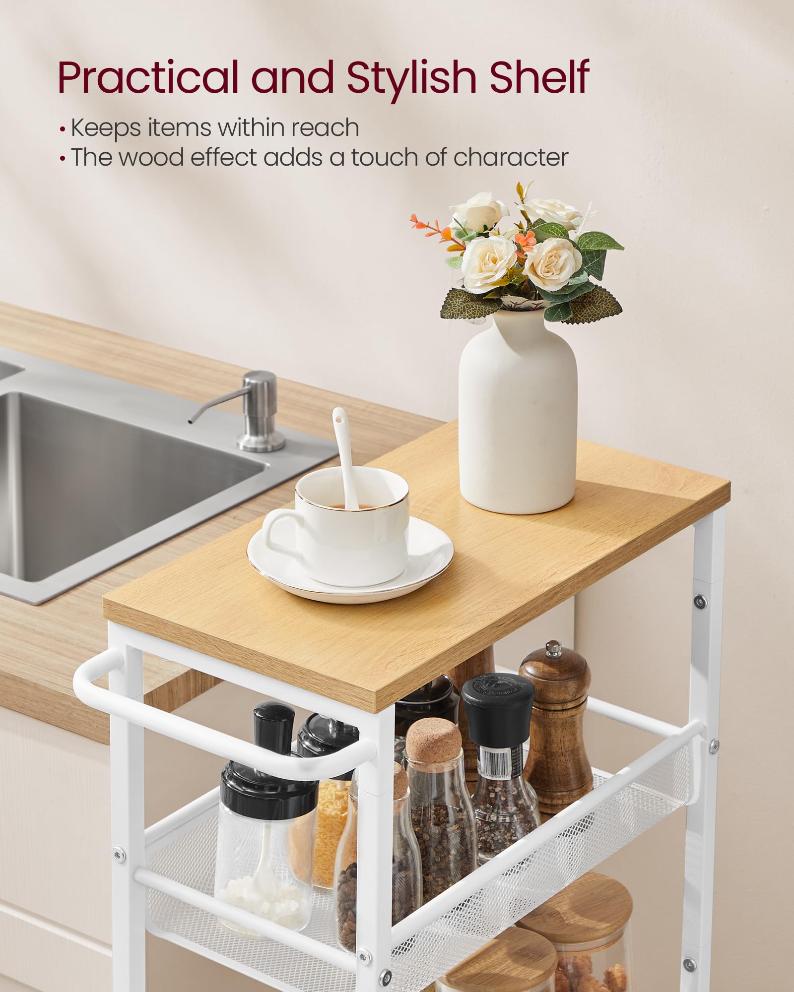 VASAGLE 5-Tier Slim Rolling Storage cart with Wheels, 8.7 Inches, Metal