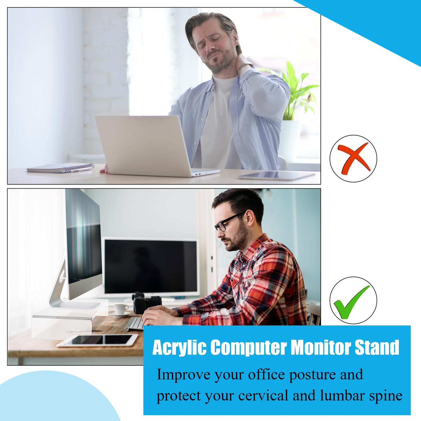 Jetec 2 Pcs Acrylic Monitor Stand Desktop Computer, Clear, 20 x 8 x 3 Inch