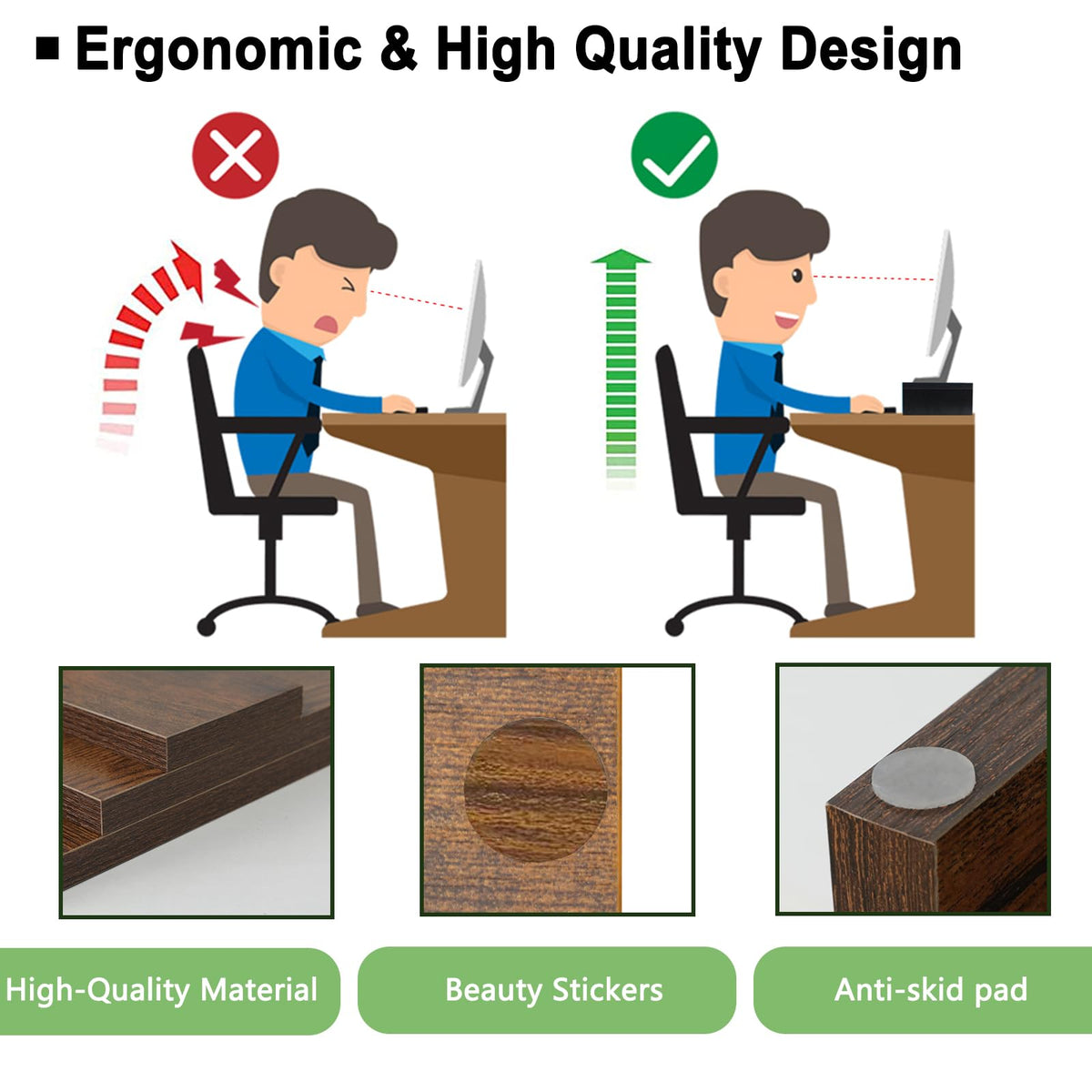 TEAMIX 2-Pack Monitor Stand Riser 20 inch, Wooden Tabletop Shelf, Brown