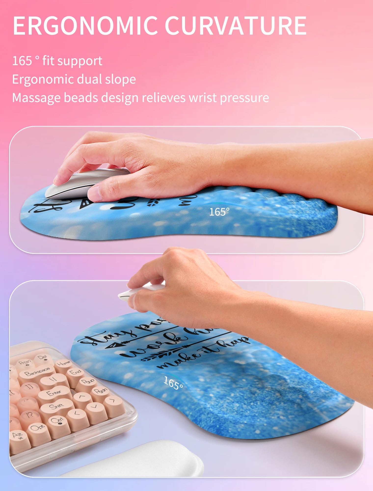 Hokafenle 2in1 Combination, Wave Keyboard Wrist Rest and Ergonomic Curvature Mouse Pad Wrist