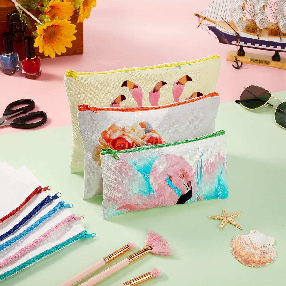 Frienda 50 Pcs Sublimation Blank Canvas Makeup Bags Bulk DIY Heat Transfer Canvas Pen Case Pencil