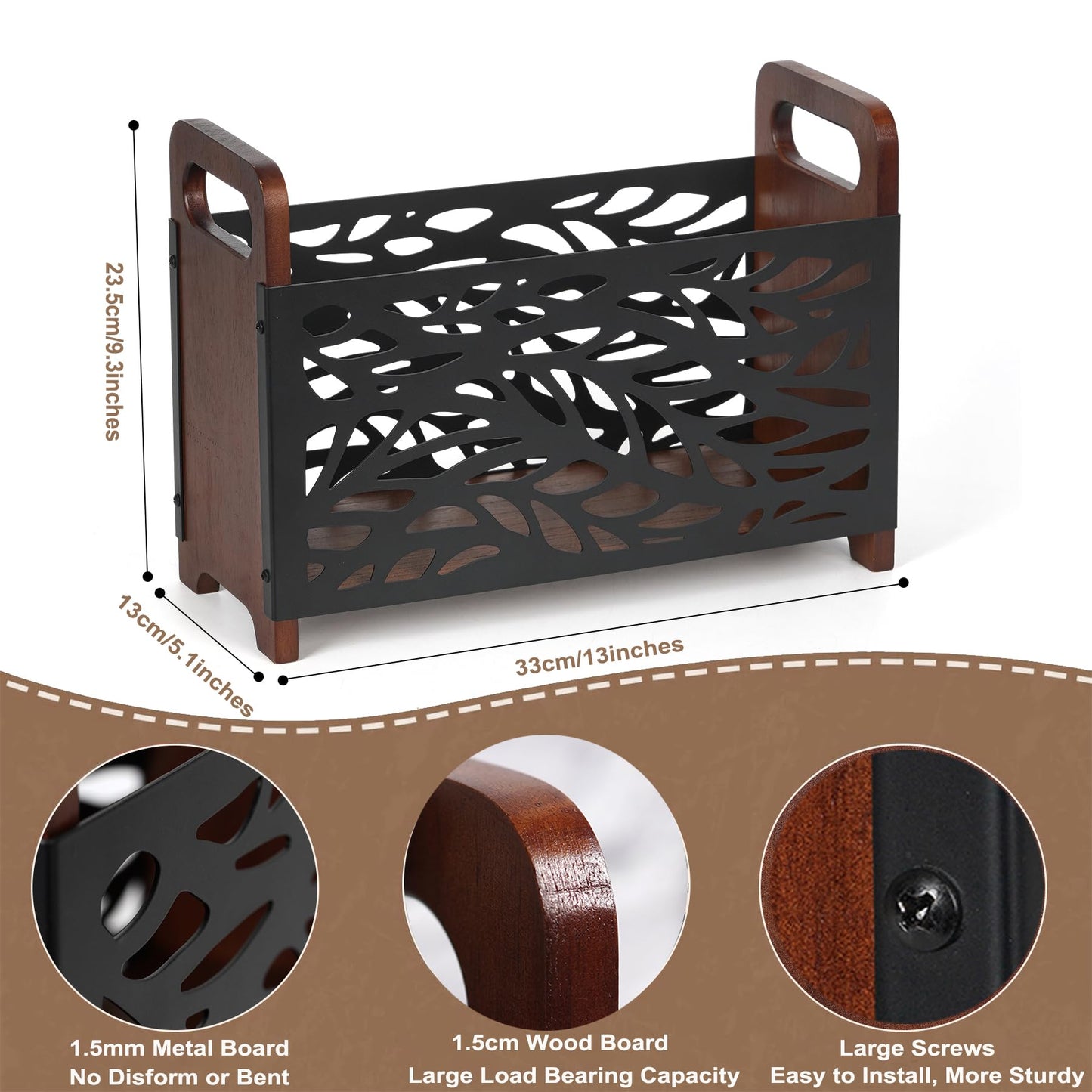 QILICHZ Magazine Holder,Wood Magazine Rack,Rustic Magazine File Holder