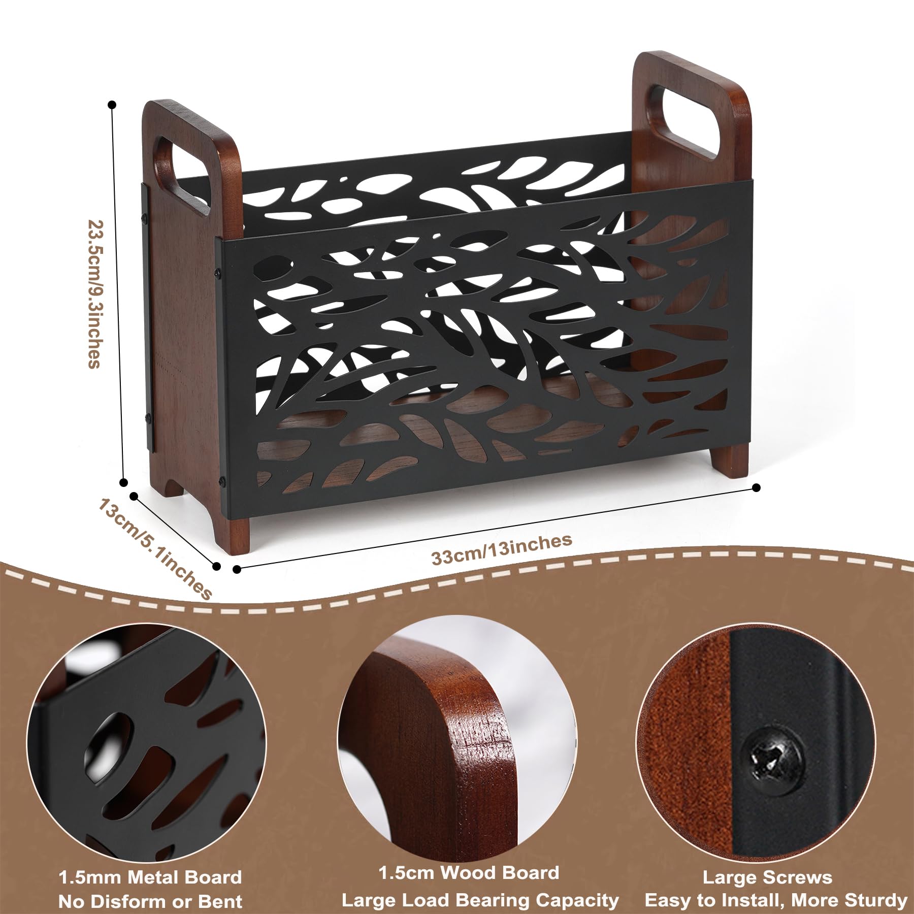 QILICHZ Magazine Holder,Wood Magazine Rack,Rustic Magazine File Holder