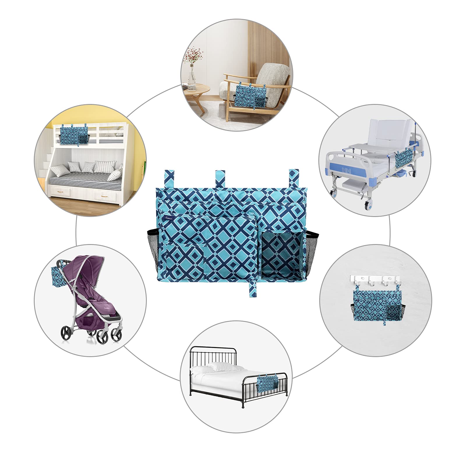Surblue Bedside Caddy Hanging Bed Organizer Storage Bag Pocket for Bunk and Hospital Beds, College