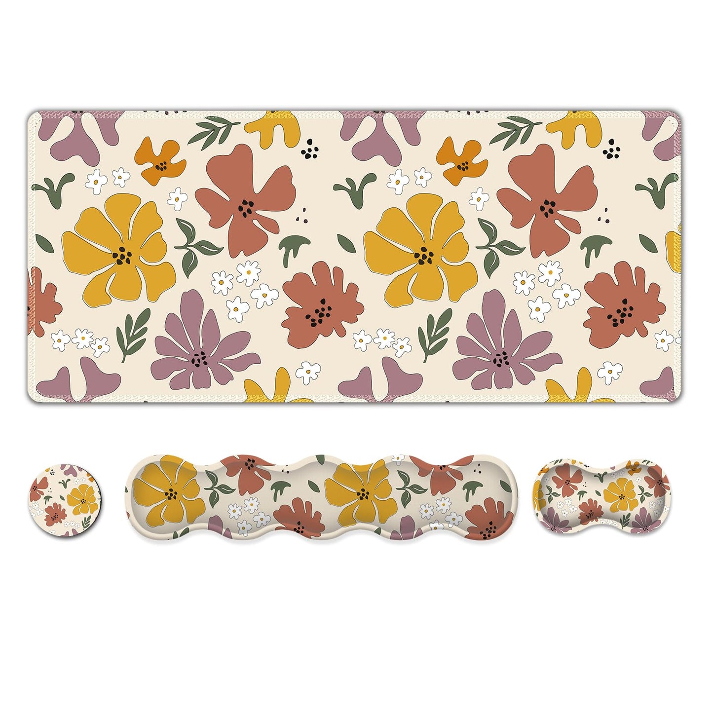 ARTSO Gaming Mouse Pad Wrist Support Set,Cute Flower Desk Mat+Mouse Pad with Wrist Rest +Keyboard