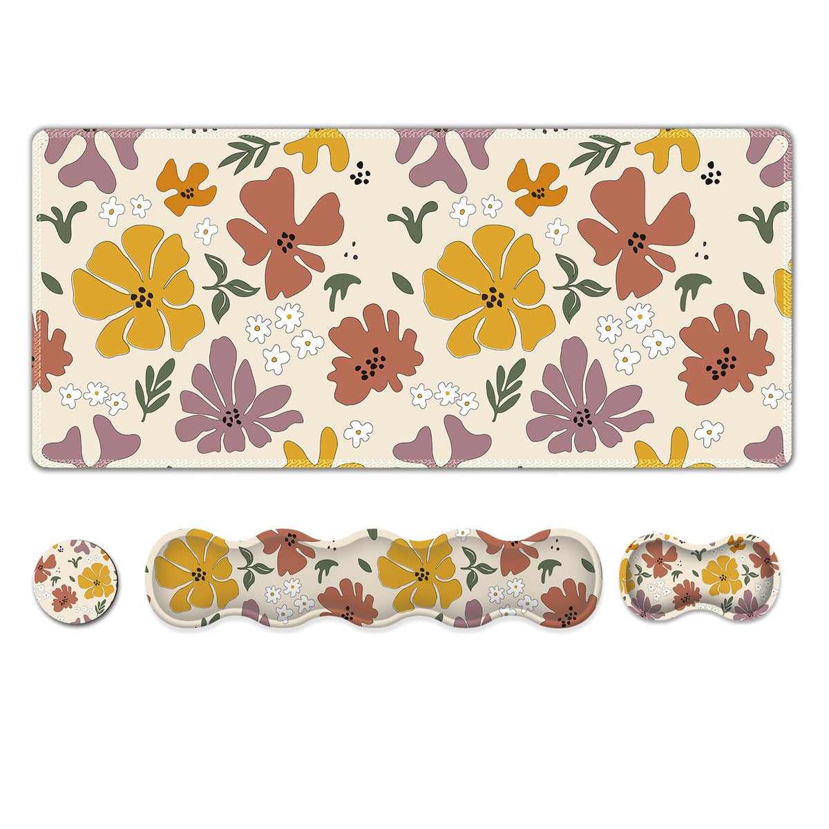 ARTSO Gaming Mouse Pad Wrist Support Set,Cute Flower Desk Mat+Mouse Pad with Wrist Rest +Keyboard