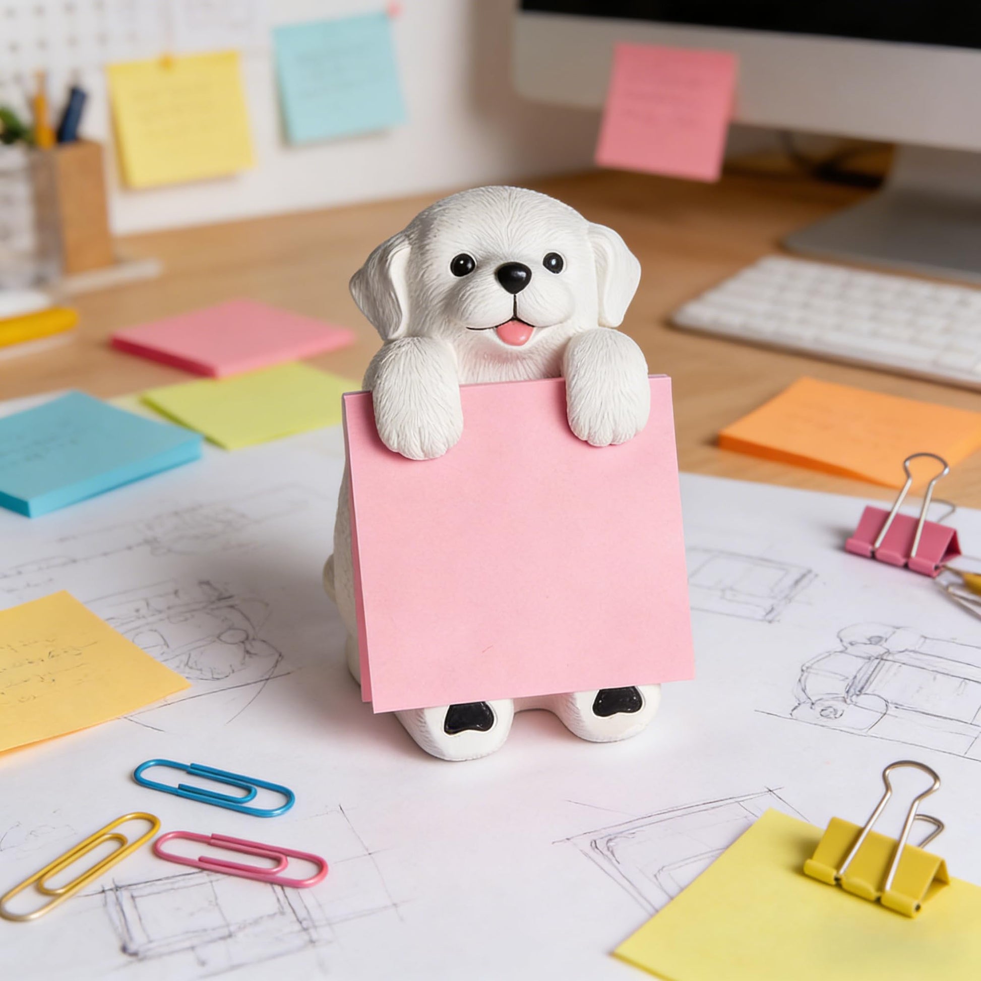 HORTIX Dog Pop-Up Sticky Note Dispenser for 3x3 in Notes, Black & White
