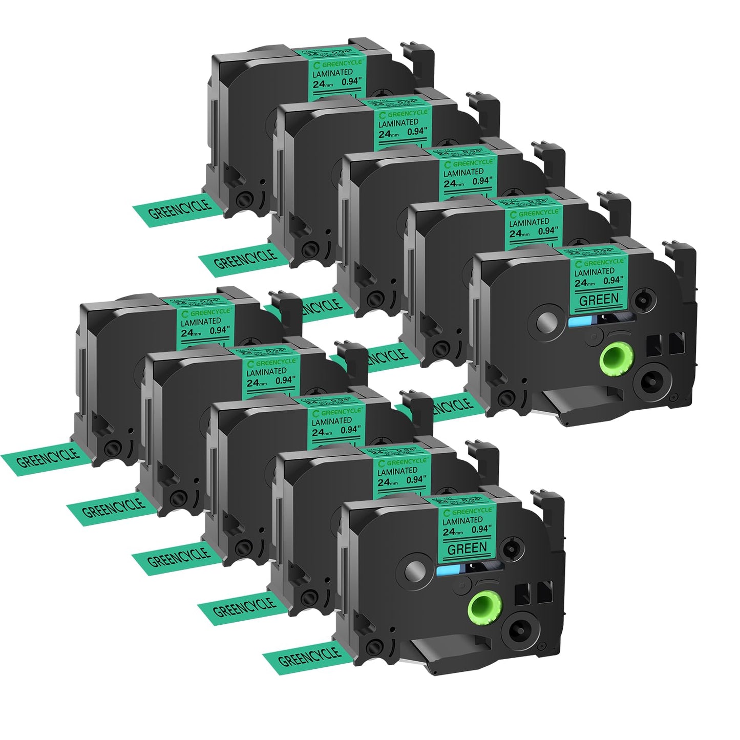 GREENCYCLE Compatible for Ptouch TZe-751 TZe751 AZE Tape 24mm 0.94 Inch 1" Black on Green Laminated