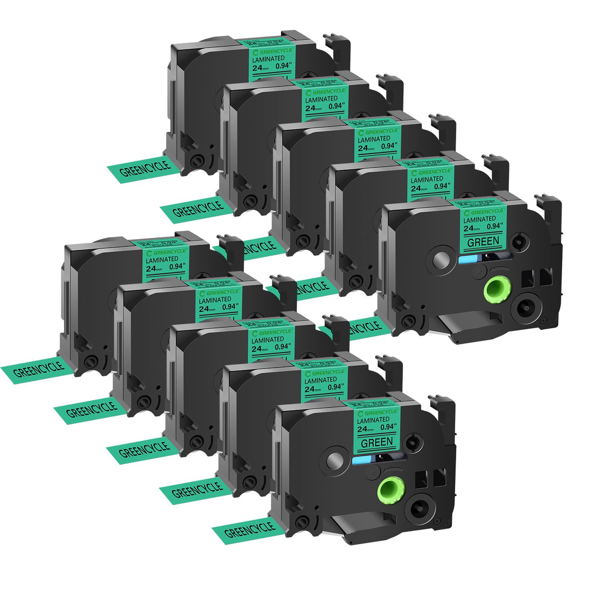GREENCYCLE Compatible for Ptouch TZe-751 TZe751 AZE Tape 24mm 0.94 Inch 1" Black on Green Laminated
