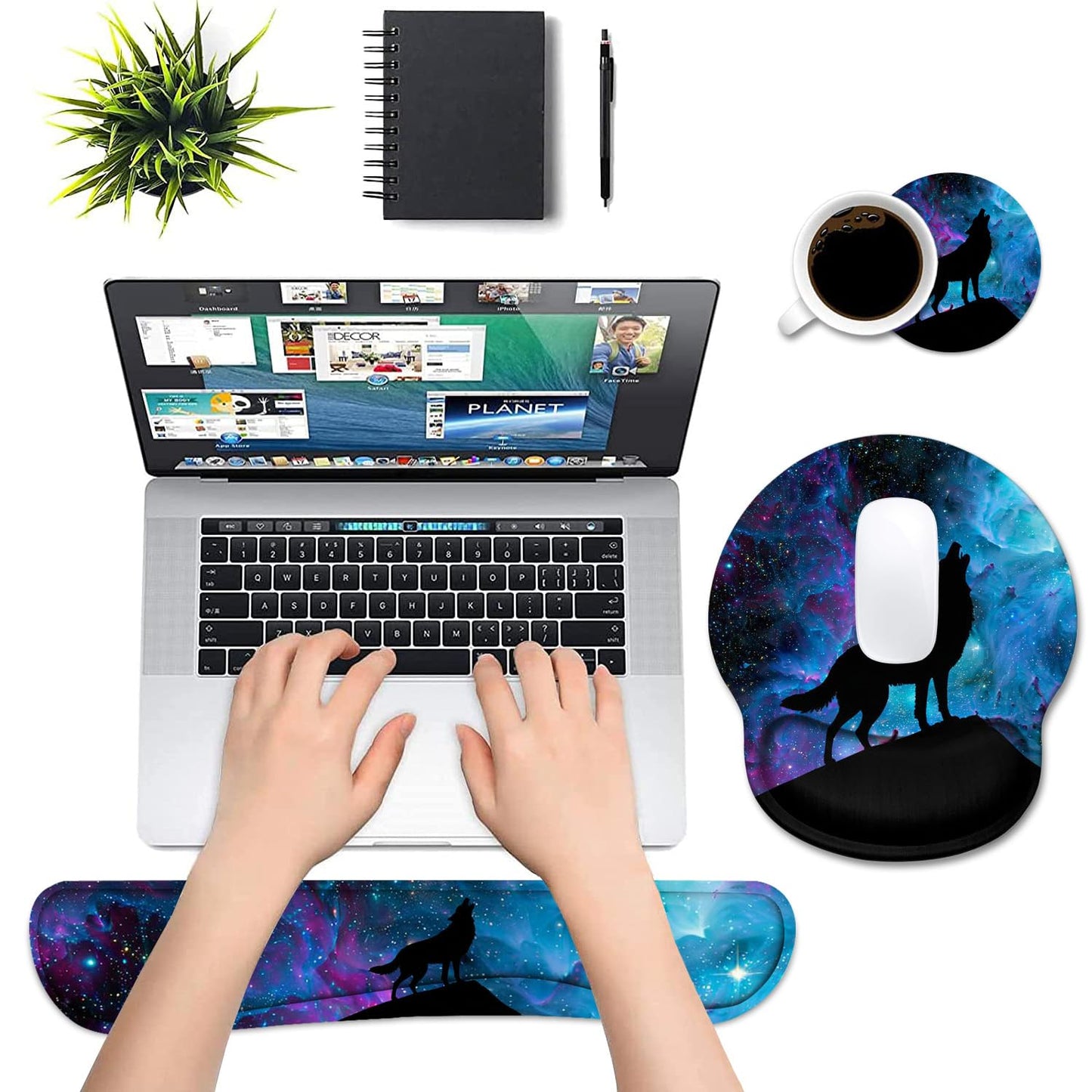 Keyboard Wrist Rest and Mouse Wrist Rest Pad Set with Coasters, Ergonomic Support, Non-Slip PU