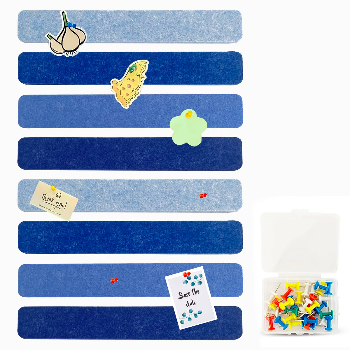 8 Pcs Blue Felt Pin Board Bar Strips Bulletin Board ，Self-Adhesive Bulletin Board Bar Strips，Cork