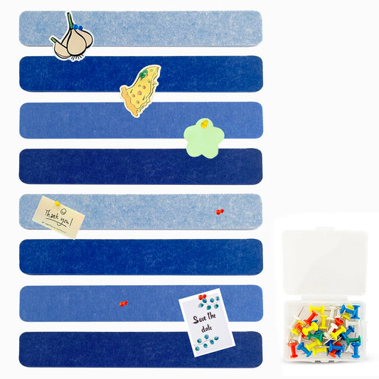 8 Pcs Blue Felt Pin Board Bar Strips Bulletin Board ，Self-Adhesive Bulletin Board Bar Strips，Cork
