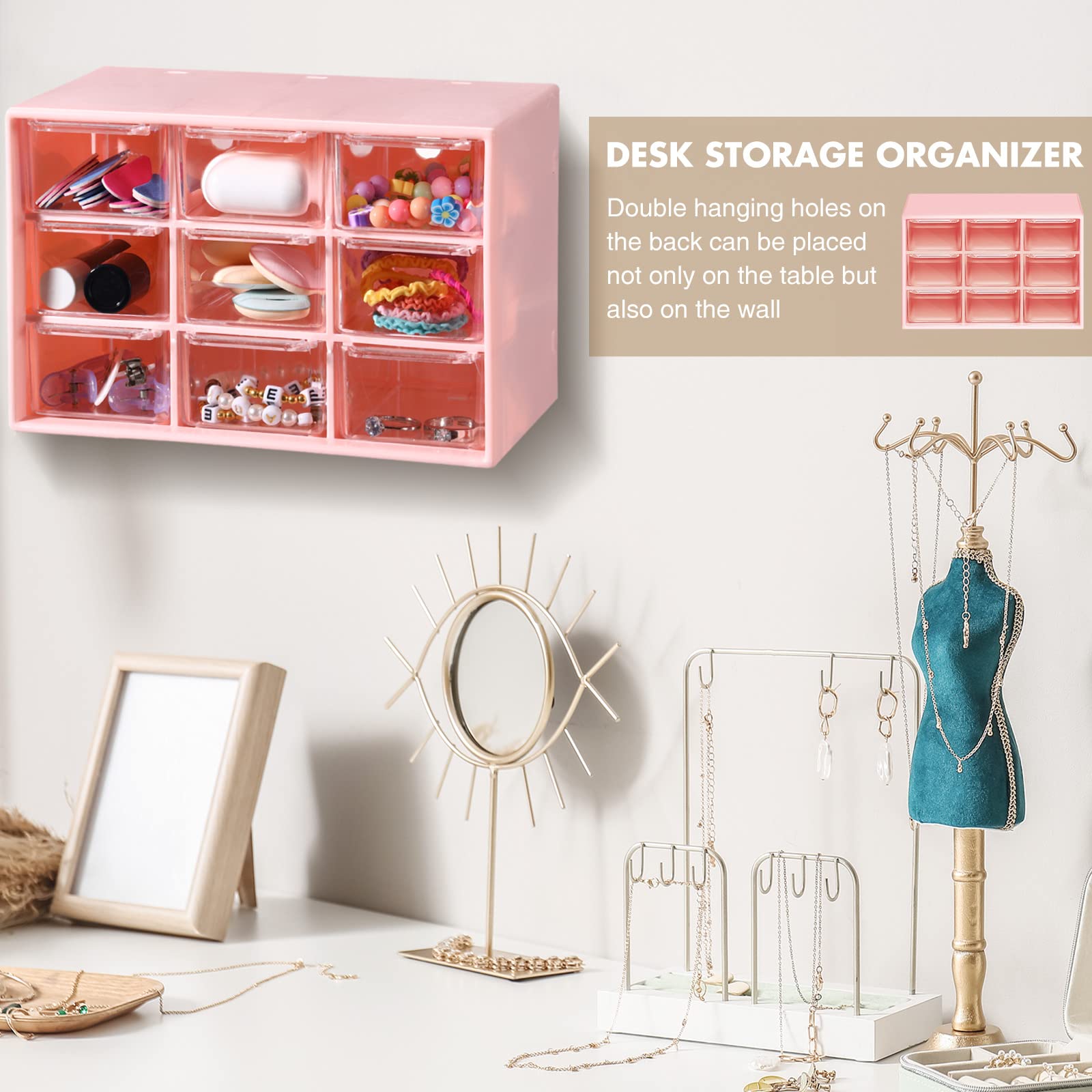 Amyhill 6 Pcs Mini Drawer Organizer Small Organizer with 9 Drawers Plastic Desktop Craft Storage