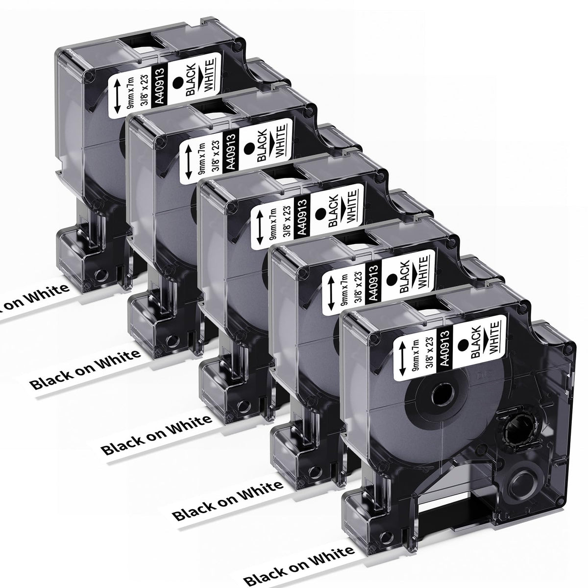 5X Replace for DYMO Label Maker Refills 3/8 in x 23 Ft (9mm) Black on White