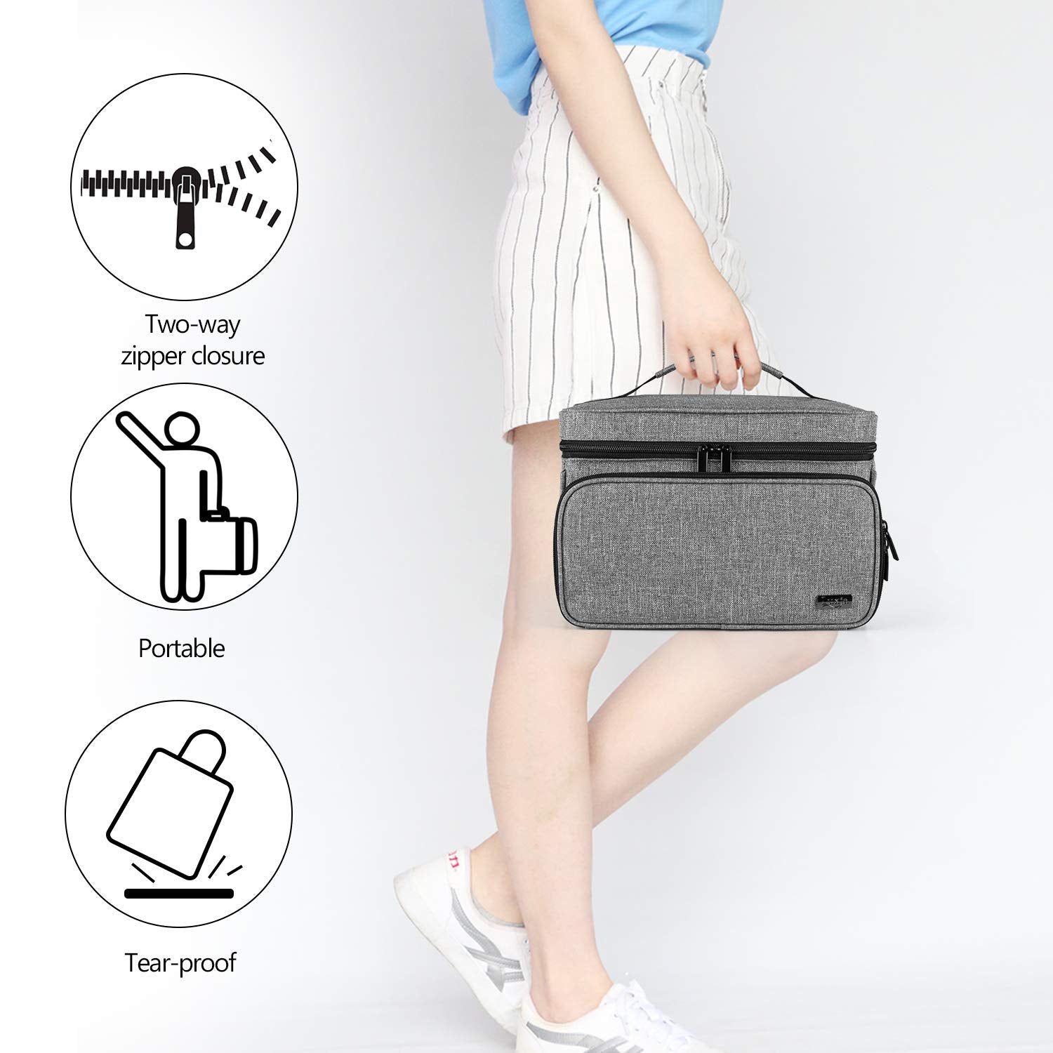 Luxja Sewing Storage Organizer with 2 Detachable Clear Pockets, Gray