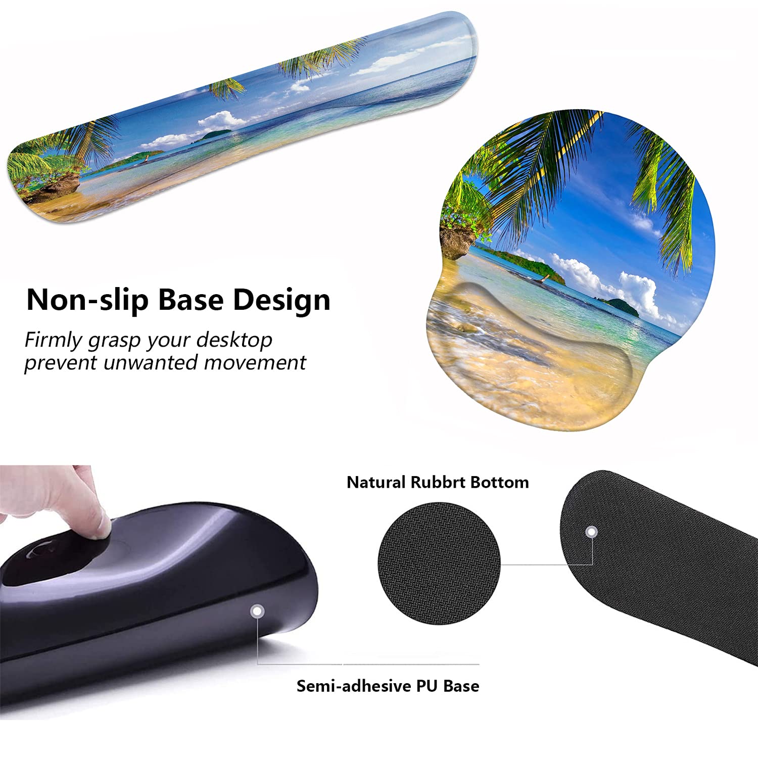 Keyboard Wrist Rest and Mouse Pad Wrist Support Set with Coasters, Non-Slip PU Base Ergonomic