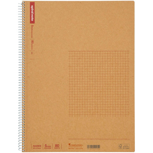 Maruman Spiral Note Basic Notebook, 160 Pages, A4, 5mm Graph Paper
